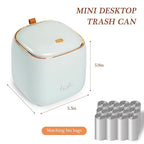 Daphilly Mini Countertop Trash Can with 12 Rolls of Trash Bags, Desk Trash Can Tiny Trash Can with Press Type Lid, light blue