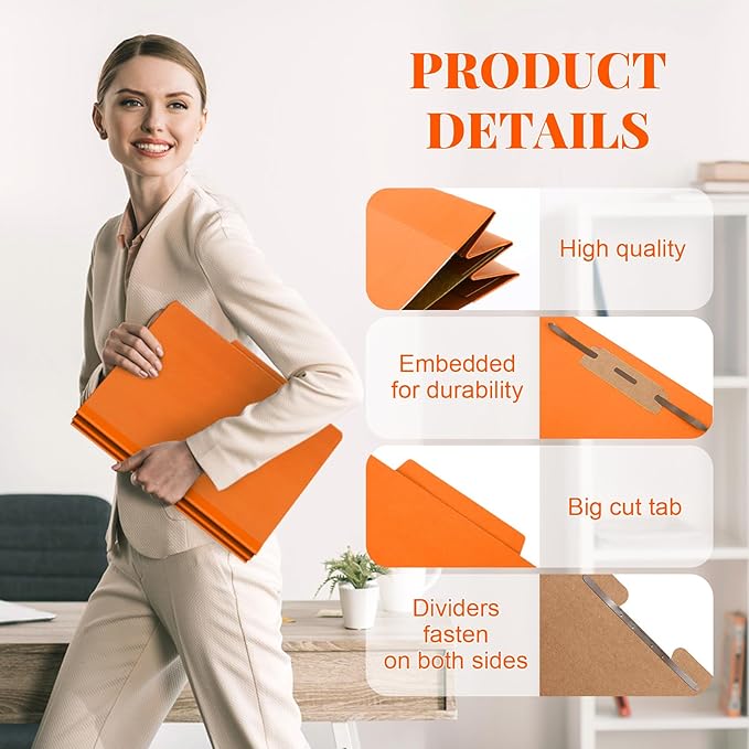 Skyygemm 48 Pcs Classification Folders Letter Size, 1 Divider Pressboard File Folder with Fasteners, Expanding File Organizer Bulk for School Teachers, Office Employee, Coworker, Staff (Orange)