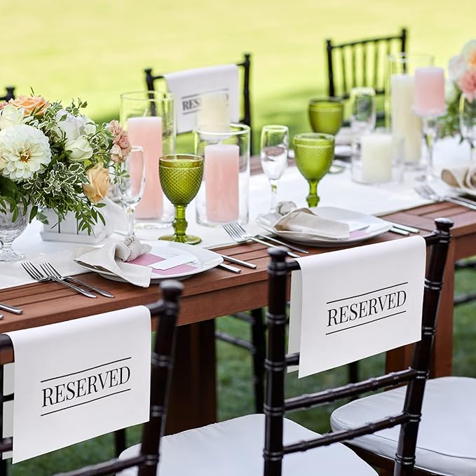 Buryeah 12 Pcs Reserved Seating Signs for Chairs Church Pew Reserved Chair Signs Placeholder with Printed Words for Weddings Parties Celebrations Receptions Church or Event (White)