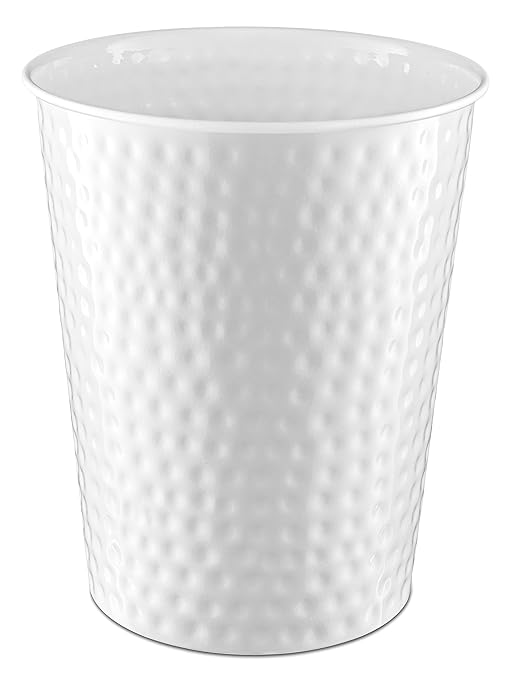 Monarch Abode Metal Bathroom Trash Can – Waste Basket for Bedroom, Office Desk, & Dorm, Hand Hammered, Durable Decorative White Small Trash Can Bathroom Garbage Bin Wastebasket