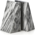 Bey-Berk Harold Carrera Marble Bookends (Grey, Set of 2), 4" x 2.5" x 6" Wedge Book Ends, 6.45 lb Solid Stone Desk and Shelf Decor