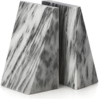 Bey-Berk Harold Carrera Marble Bookends (Grey, Set of 2), 4" x 2.5" x 6" Wedge Book Ends, 6.45 lb Solid Stone Desk and Shelf Decor