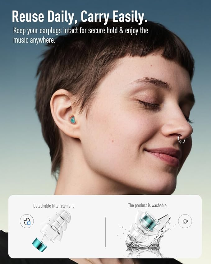 High Fidelity Concert Ear Plugs–23dB Noise Reduction, Reusable Hearing Protection for Concerts, Festivals, Musicians,Sports, Tinnitus Relief & Noise Sensitivity (Green)