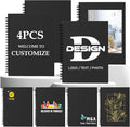 Custom Spiral Notebook - Upload Your Own Photo/Logo/Text, Set of 4 Personalized Journals, A5 Kraft Soft Cover, 120 Pages, 8.4 x 5.8 Inch, Customizable Notebooks for Gifts, Office or Business, Black