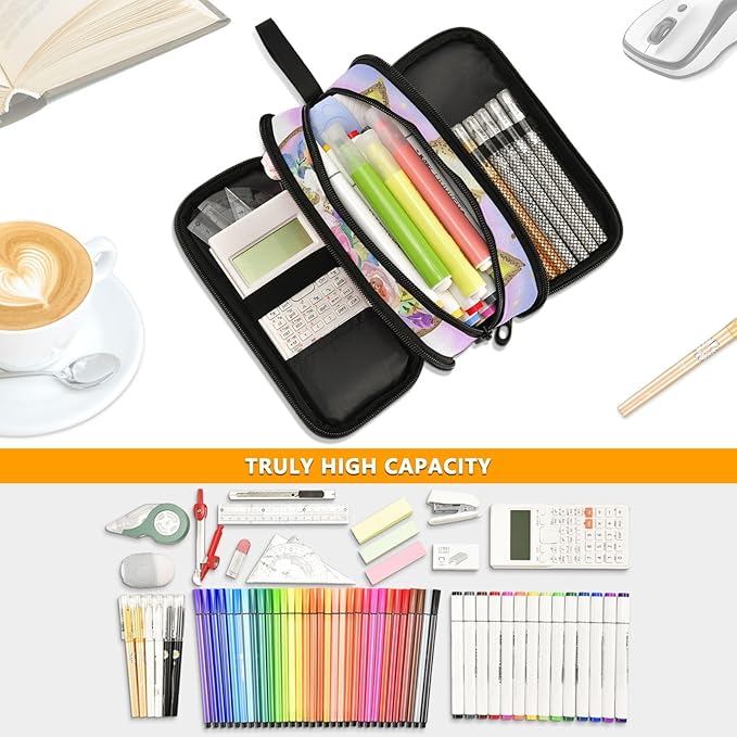 BOENLE Unicorn Rainbow Flower Pencil Case Box Boys Girls Large Pencil Pouch with Zipper Compartments Big Capacity Stationery Pen Bag Organizer for Kids Teens Adults School