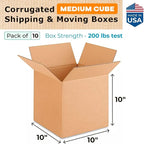 Medium Cube Moving & Shipping Boxes 10x10x10 inches (10-Pack) - Extra Strength 200 lb vs Regular - Corrugated Durable Packing Boxes - Shipping Box Medium - Box Packaging by IDL Packaging