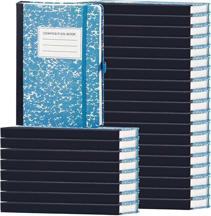 Laumoi 28 Pack PU Leather Lined Notebook Journal Bulk A5 Hardcover Notebook College Ruled 5.5 x 8.2 Inch Journal with Pen Holder for School Business Work Writing(Sky Blue,Marble)