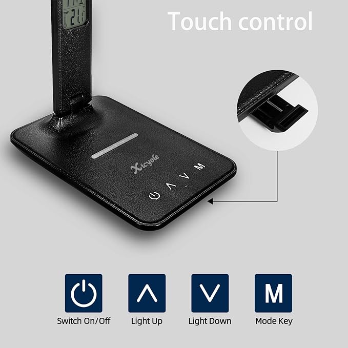 Xicyole Desk lamp,LED Lamp with Wireless Charger,USB Charger Port,Touch Control,3 Color Modes,5 Brightness Levels,Eye-Protecting Table Lamp,Led Lights for Bedroom,Home,Office,Black
