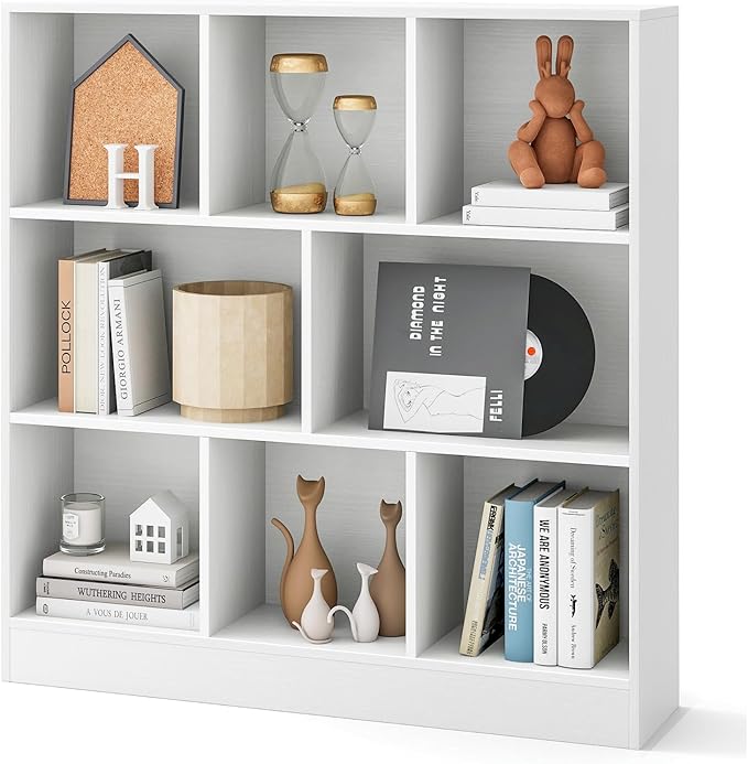 Tangkula 8-Cube Bookshelf, 39.5”L Floor Bookcase with 2 Anti-Tipping Kits, Freestanding Storage Organizer, 4-Tier Display Shelf for Home, Office & Dorms, Natural/White (White, 8-Cube)