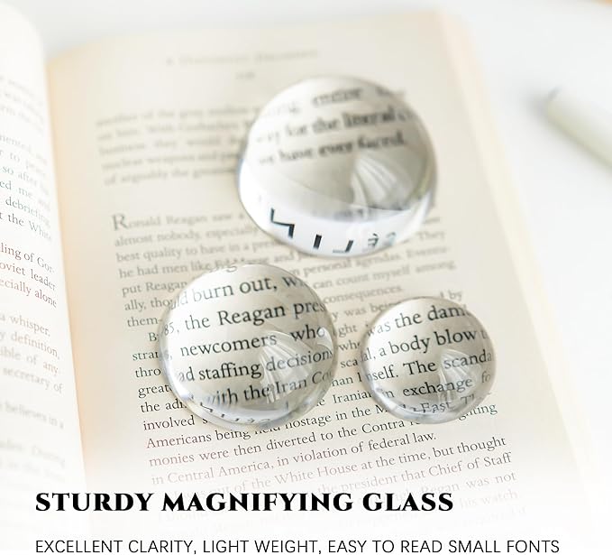 3pcs Clear K9 Crystal Dome Magnifier Glass Paperweights for Home Decor Reading Newspapers(2.3 inch,1.9 inch,1.5 inch)