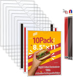 JR-MOV Rigid Magnetic Sign Holder 8.5 x 11 - Clear Plastic Magnetic Frames for Refrigerator Top Loaders Wall Sign Holder, Self Adhesive Frames for Walls Door Window Magnetic Picture Frame 10 Pack