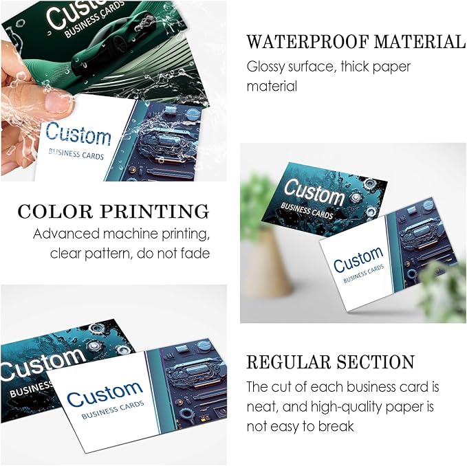 Custom Business Cards - Customizable Logo/Text/QR Code, 300gsm Matte Paper Front & Back Sides Printed, for Auto Repair Stores, Car Rental Stores