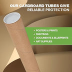 2" x 24" Reinforced Kraft Paper Mailing Tubes, Pack of 4 Tubes with 2 Caps Each – USPS Approved Poster Tube – Made in USA Cardboard Tube for Shipping and Storing Posters, Prints, Artwork, or Documents