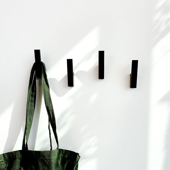 TheHrdwoodCom Wood Wall Hooks - Set of 4 - Solid Black Walnut Wood Coat Hooks for Hanging Hat, Purse, Backpack, Bag, Jacket - Modern Farmhouse Decor for Wall and Practical Entryway Hooks (Walnut)
