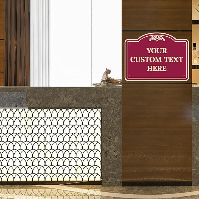 Custom Decorative Sign, Personalized Metal Sign for Driveway, Home, Airbnb, Door Plaque, Burgundy Background Sign, 18x24 Inches, ACM, Fade Resistant, Made in USA by Sigo Signs