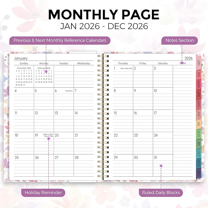 2026 Planner, Weekly and Monthly Planner, 8.5" x 11", January 2026 - December 2026, Agenda Planner with Monthly Tabs, Goal Setting & Time Management Organizer for Professionals & Students