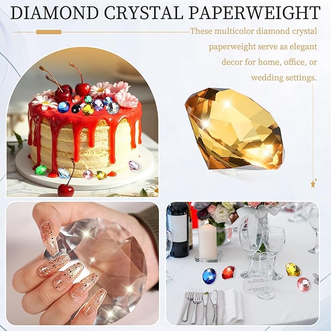 PATIKIL 5 Pcs Diamond Crystal Paperweight, 30mm / 1.18 Inch Crystal Paperweight Paper Weight for Home Office Desktop Table Decor Wedding Party Jewelry Ornaments, Brown