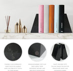 Ottimo Premium Polished Stone Marble 6" Book Ends for Bookshelf Decor, Home, Office or Kitchen Shelves. Heavy, Triangular, and Decorative Book Stopper with Anti-Slip Pads, Great Gift Idea (Black)