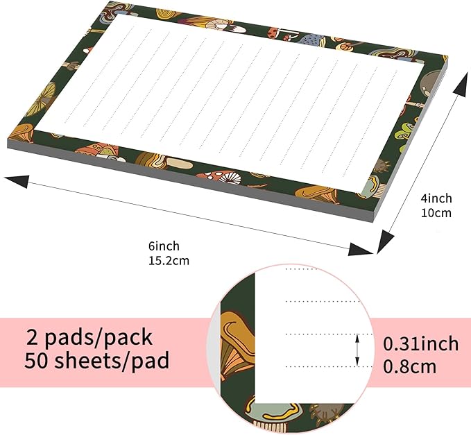 SXboxing Sticky Notes 4X6 Inches, 2 Pack Large Cute Self-Stick Pads, Bright Funny Memo Pads Easy to Stick for Home, Office Brown Boho Mushrooms