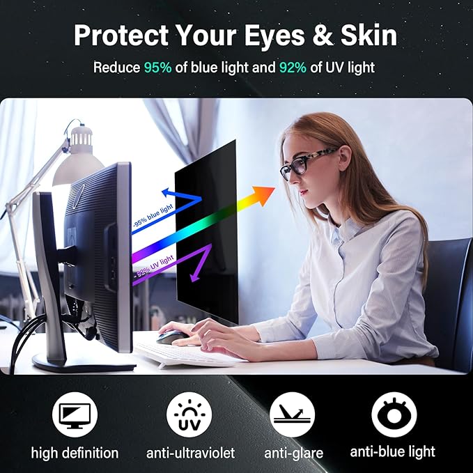 Mao Yeye [2 Pack] 24 Inch Computer Privacy Screen for 16:9 Aspect Ratio Widescreen Monitor, Eye Protection Anti Glare Blue Light Computer Monitor Privacy Filter, Removable 24 in Protector Film