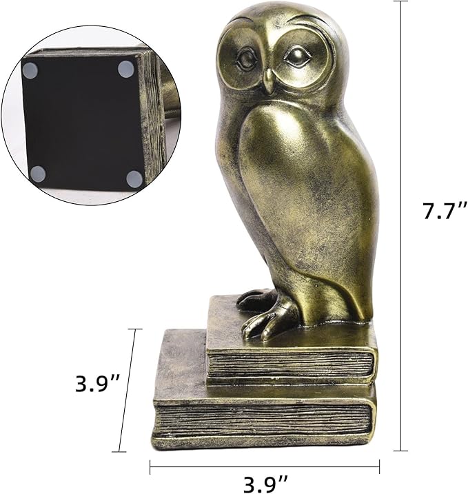 Kakizzy Vintage Gold Owl Bookends,Resin Animal Decorative Book Ends for Shelves,Book Holder with Anti-Slip Base,Luxurious Bird Bookends for Kids Rooms Office Home Decor,Unique Book Lover Gift