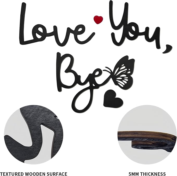 Love You Bye Wood Sign with Butterfly Home Decor Boho Decor Wall Decor Express Love and Warm for Your Family Lovers Wall Art Gift Hallway Entryway Above Door Topper Thanksgiving Decorations for Home