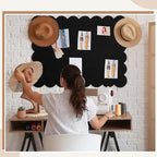 Mooliwe Scalloped Felt Bulletin Board 36 x 24 Inches Foldable Black Pin Cork Board Alternative for Wall, 3' x 2' Trifold Picture Vision Self Adhesive Bulletin Decorative