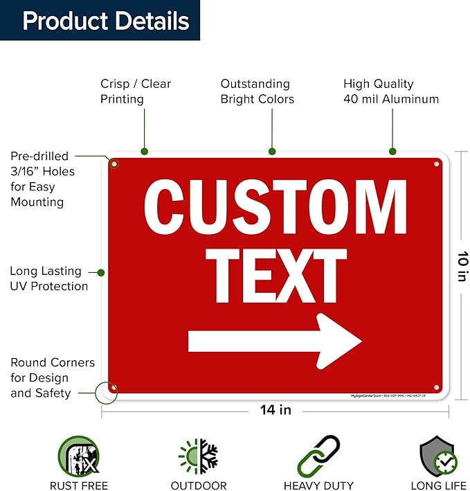 Custom Arrow,Custom Directional Sign, Right Arrow, 10x14 Inches, Rust Free .040 Aluminum, Fade Resistant, Made in USA by My Sign Center