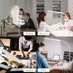 SKYLEO Led Desk Lamp - 33.5" Desk Light - Flexible Gooseneck - 5 Color Modes X 11 Brightness Levels - 1300LM - Timmer & Memory Function - 12W Clip on Light - White