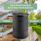 Zedfire 55 Gallon Perforated Waste Bin with Flat Lid, Steel Outdoor Heavy-Duty Commercial Trash Can, Round Recycle Container, Durable Garbage Can for Parks, Municipalities, Parking, Schools