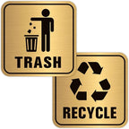 2PCS Recycle Stickers for Trash Bins, Self-Adhesive Waterproof Brushed Gold Trash and Recycling Stickers for Trash Can, Kitchen, Office, Garbage Bin Indoor, Outdoor UseS