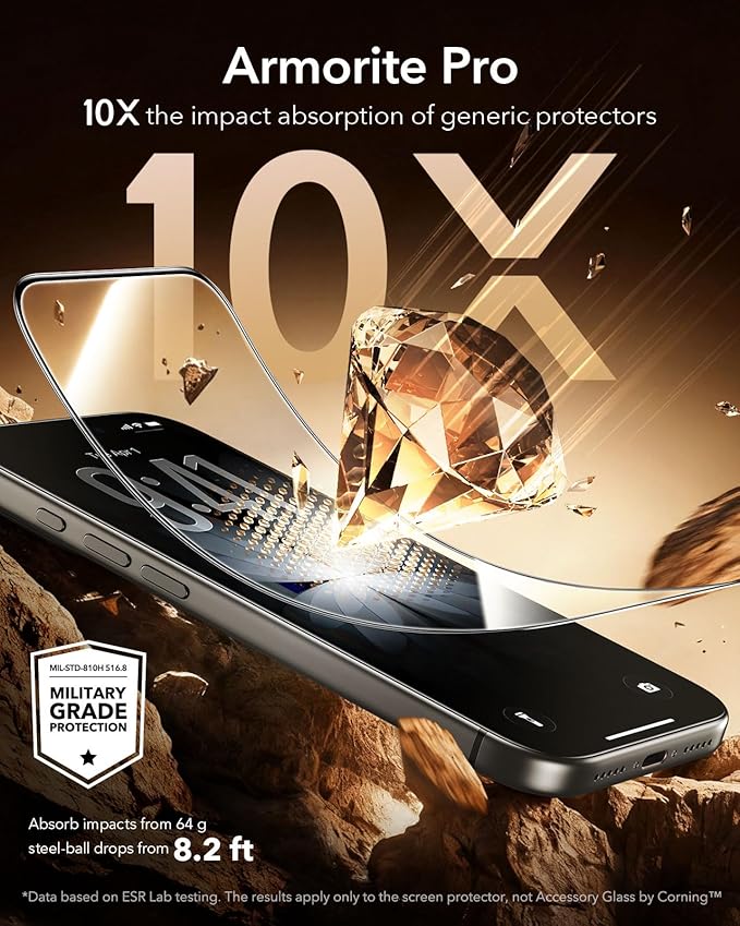 ESR Accessory Glass by Corning™ 3 Pack 9H+ Glass for iPhone 17/iPhone 16 Pro Screen Protector, with AR Anti-Reflective Technology, Military Grade Shatterproof & Durable with UltraFit Tray
