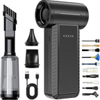 Electric Air Duster & Vacuum Cleaner, 130000 High-RPM Brushless Motor, Compressed Air Blower, Cordless with Inflating, Battery Powered, 15-Piece PC Cleaning Kit for Leaves, Cars, Computers, Office