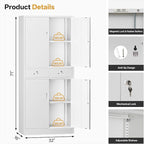 TaskStorz Metal Storage Cabinet with 2 Drawers 71" H,White Metal Garage Cabinets with 2 Lockable Doors and Adjustable Shelves Easy to Assemble for Home Office, Kitchen,Pantry,Garage,Warehouse