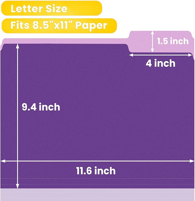 SUNEE File Folders, 30 Pack Manilla Folders 8.5 x 11, Colored File Folders Home Office School Supplies for Documents Files Paper, Purple