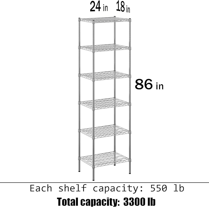 Regal Altair 18" Deep x 24" Wide x 86" Height Wire Shelving Kit | 6-Tier | NSF Commercial Storage Rack Unit