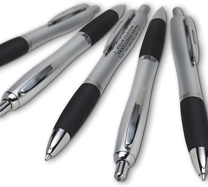 DISCOUNT PROMOS Personalized Ballpoint Pens With Rubber Grip, 50 pack Customizable Ergonomic Click-to-Write Custom Writing Pens for School with Black Ink, Black