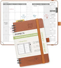 POPRUN Pocket Monthly Planner 2026-2027 (Small Size 4.25" x 6.25") 18 Months Calendar Book(Jan 2026 - Jun 2027) - 4 Pages per Month with Expense & Notes, Leather Cover, Sunday Starts - Brown