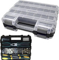 Double Side Tool Box Organizer, Hardware Storage Box, Portable Small Parts Organizer with Removable Plastic Dividers for Screws, Nuts, Nails, Bolts, Grey