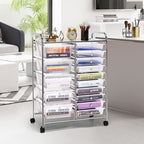 COSTWAY 15 Drawer Rolling Storage Cart, Multipurpose Mobile Storage Organizer w/Removable Drawers & Metal Frame, Utility Tools Paper Organizer on Wheels for Home, Office (Transparent)