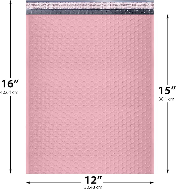 Light Pink Large Poly Bubble Mailers 12x15 inch | Self Seal Padded Envelopes Cushioned Bubble Mailer | Usable Size 12x15 | WaterProof | Lightweight mailing Shipping Bags | 100 Pack Bulk