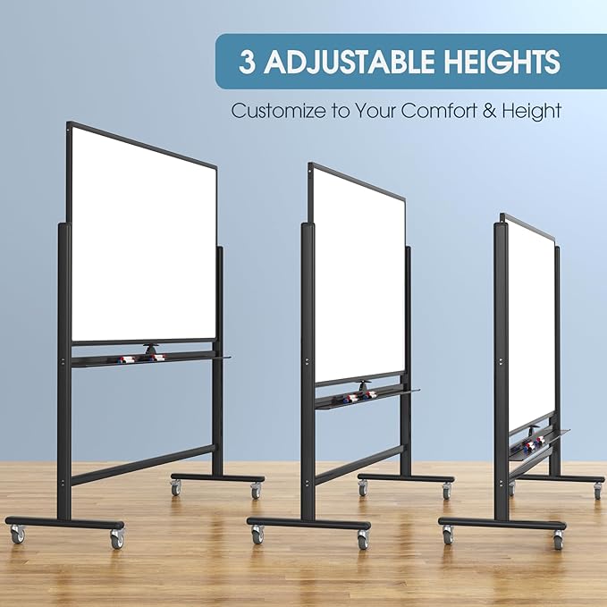 MaxGear Large Rolling Whiteboard with Stand, 72" x 40" Double-Sided Magnetic Dry Erase Board on Wheels, Reversible Standing Whiteboard Easel with Aluminium Frame for Classroom, Office, School, Black