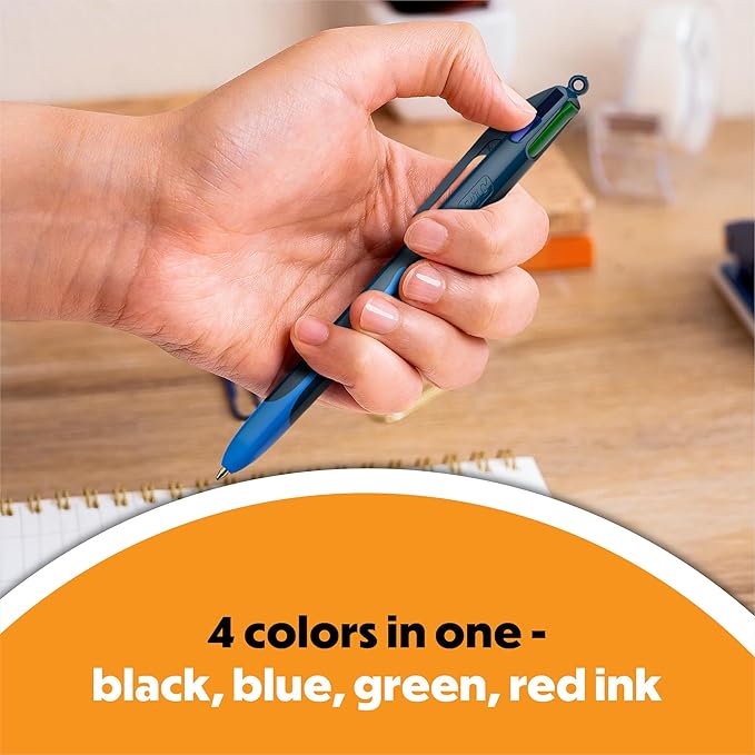 BIC 4 Color Smooth Retractable Ballpoint Pen with Gel-Like Ink and Easy Color Switching, 12-Count in Assorted Ink