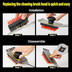 XUDAKAIXIN Nylon Grill Brush,Dual Grip Design,with Extended Luxurious Acaciawood Handle,Safe Nylon Bristles Barbecue Triple Scrubbers Cleaning Brush for Cast Iron Grates/Porcelain/Charcoal Grill
