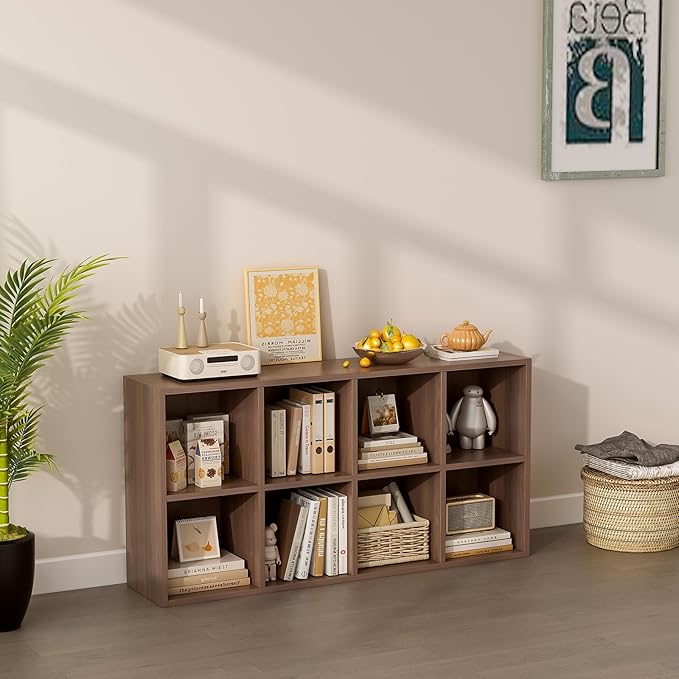 OSCHF 8-Cube Storage Shelf Bookcase - Wooden 4-Tier Floor Standing Open Bookshelf for Home and Office, Cuby Orgainzer, Walnut