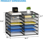 Lavatino 12 Compartments Paper Organizer for Desk, Mesh Literature Organizer, Mail File Sorter Tray with Handle, Desktop Mailbox for Office Classroom Home, Black