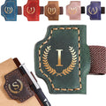 Personalized Mark Bookmark with Pen Holder, Leather Magnetic Book Marker 26 Letters,Custom Initials Page Marks, Gifts for Book Lovers Readers Men Women (Green, I)