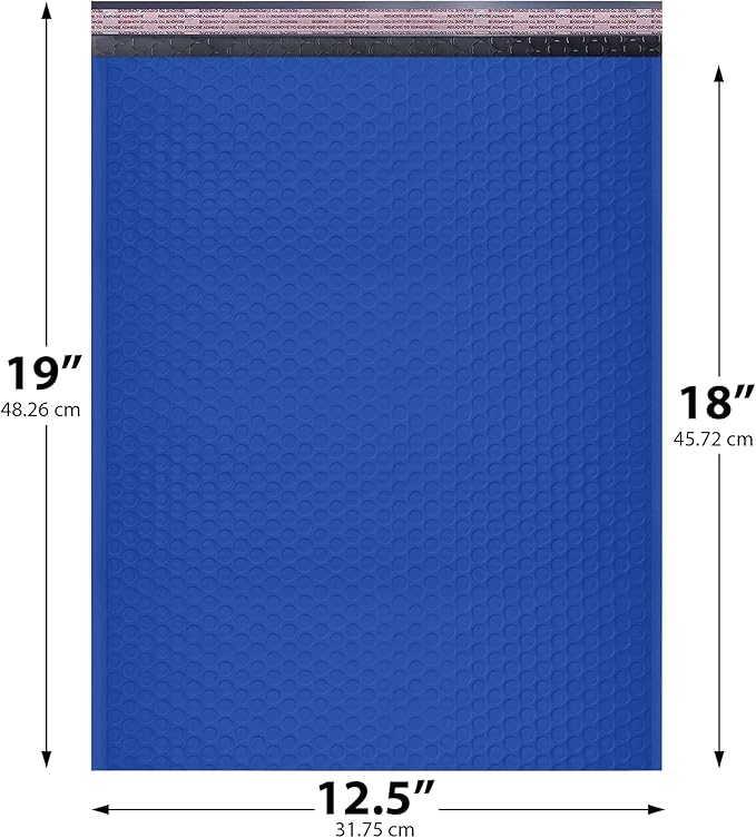Royal Blue 12.5x19.5 Inch Large Poly Bubble Mailers #6 | Padded Envelopes with Self Seal | Air Lined Cushioned Bubble Mailer | Usable Size 12.5x15 | 50 Pack Bulk | Lightweight shipping Bags