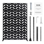 VEVOR Metal Privacy Screen, 47" W x 72" H, Outdoor Privacy Screens 5-Panel, Freestanding Outdoor Divider with Stand, Decorative Garden Steel Privacy Fence for Balcony Patio Indoor Room Black