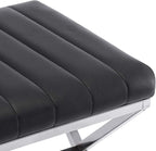 DUHOME Modern PU Leather Vanity Stool - Rectangle Makeup Stool Padded Vanity Seat Foot Rest for Living Room, Dressing Room, Black